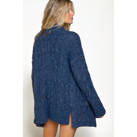 POL Dark Ocean Blue Cable Knit Cardigan - Picture 5 of 7